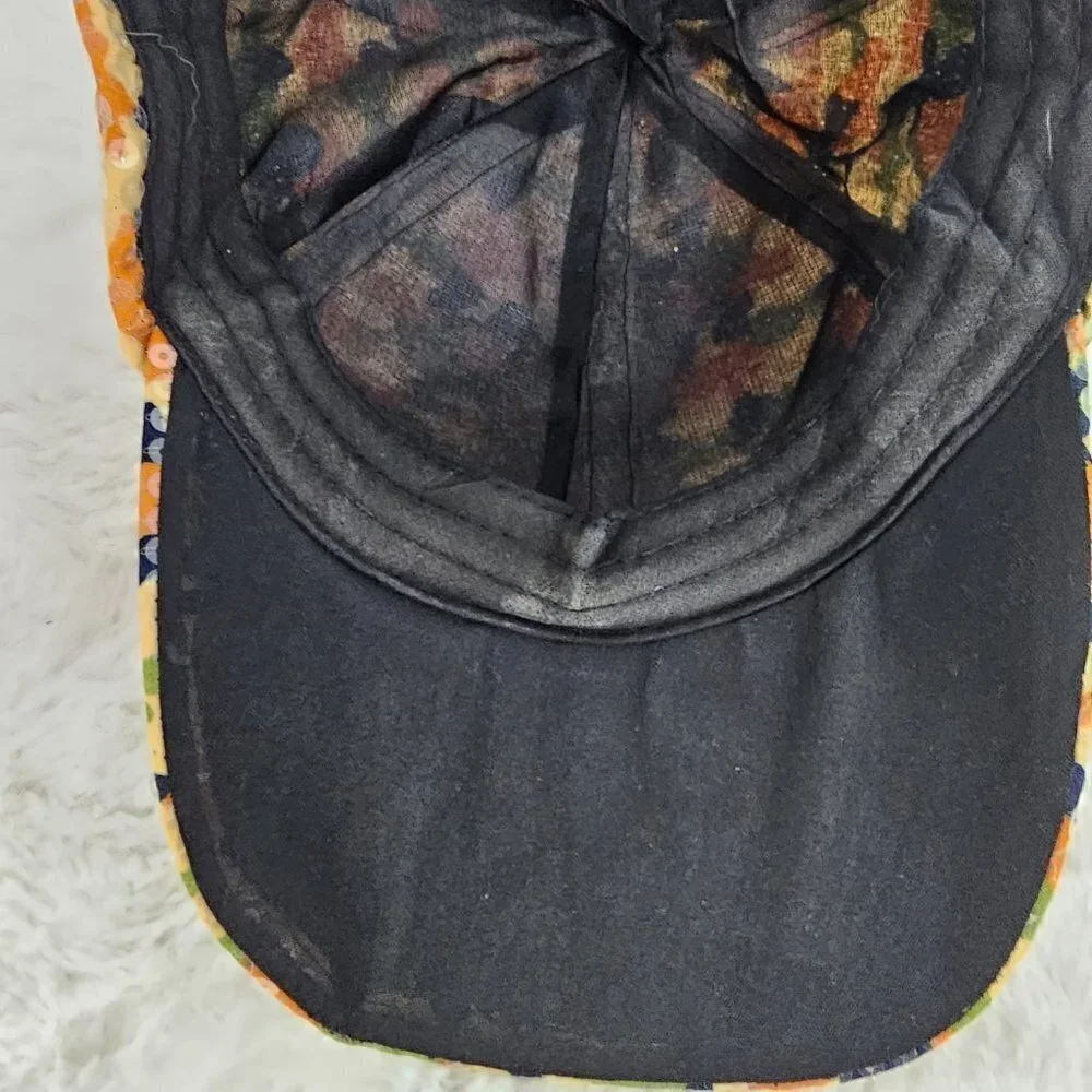 Unbranded Orange Green Camo Sequin Military Baseball Cap